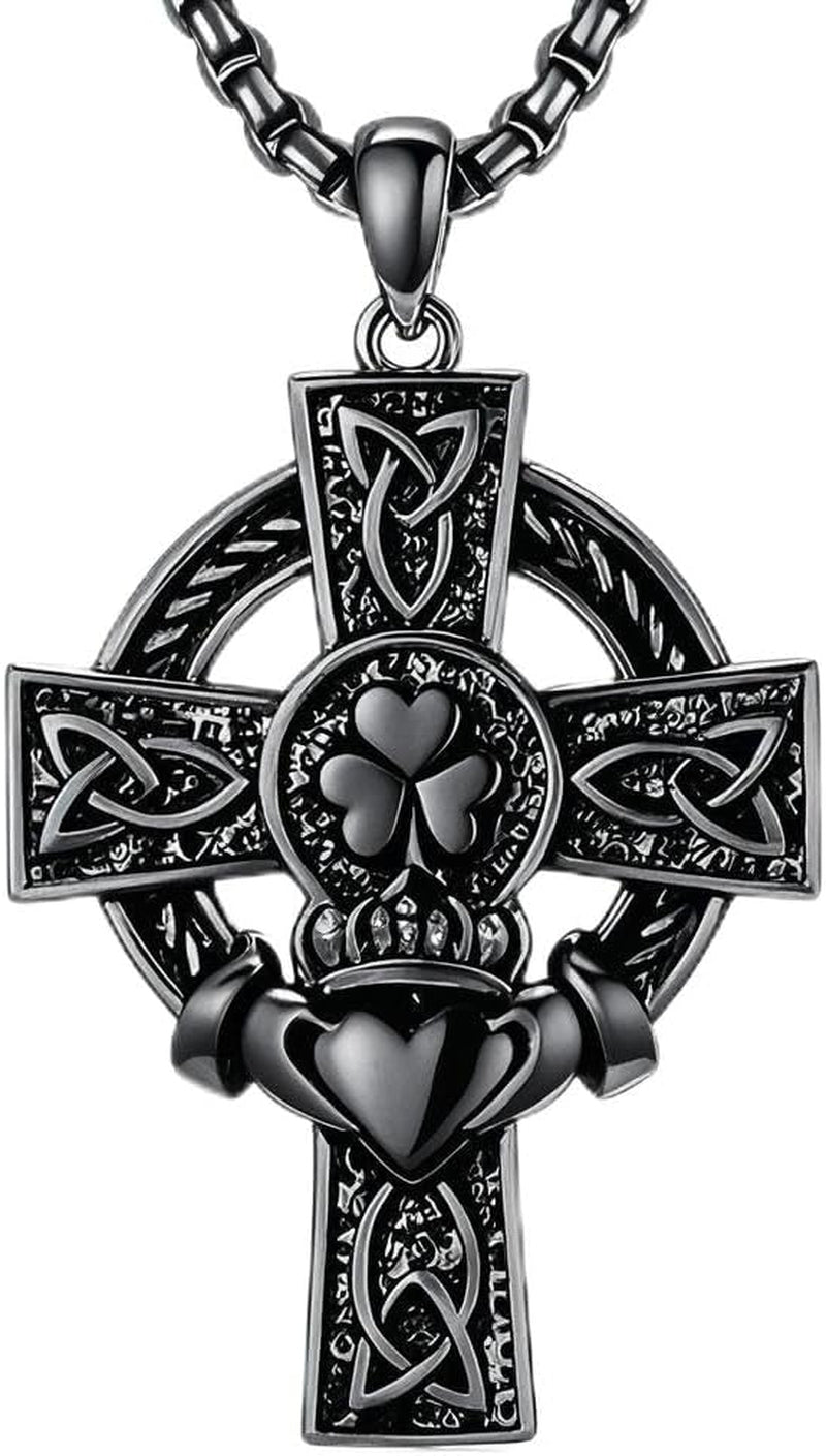925 Sterling Silver Cross Pendant Necklace for Men Women Amulet Necklace Protection Jewelry Religious Gifts(With Gift Box)