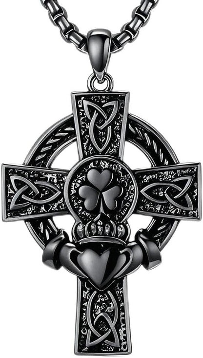 925 Sterling Silver Cross Pendant Necklace for Men Women Amulet Necklace Protection Jewelry Religious Gifts(With Gift Box)