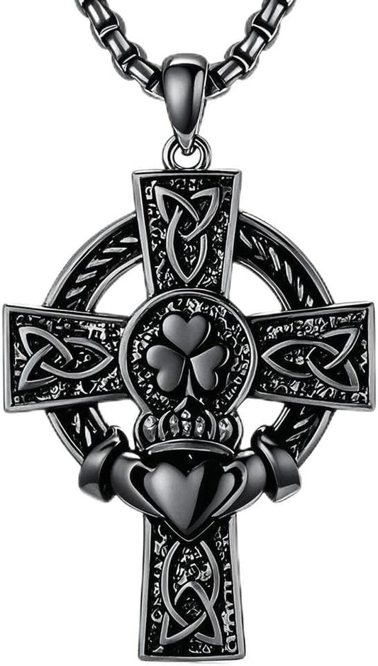 925 Sterling Silver Cross Pendant Necklace for Men Women Amulet Necklace Protection Jewelry Religious Gifts(With Gift Box)