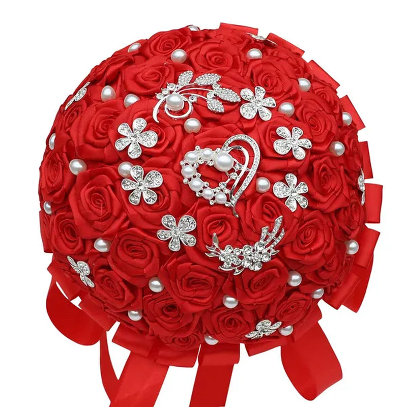 24Cm 10 Styles Can Choose Royal Blue Silver Brooch Wedding Bouquets Silk Rhinestone Artificial Rose Flowers Bridesmaid Mariage Bouquets Wedding Accessories W125