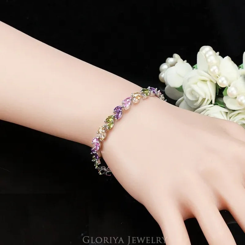 Gloriya Silver Plated Inlay Black and White AAA Grade CZ Crystal Leaf Chain Bracelet Bangle for Women 2024 Fashion Design Fashion Mujer Jewelry