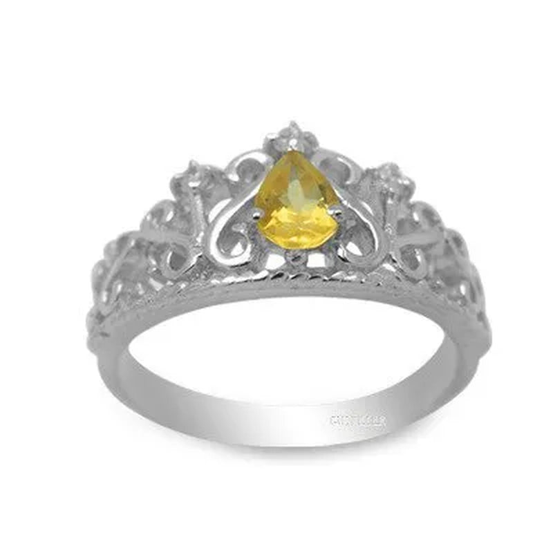 CoLife Jewelry Vintage Silver Gemstone Ring for Girl 4mm*6mm Natural Citrine Ring Fashion 925 Silver Crown Ring