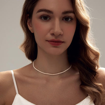 Tennis Necklace for Women, 18K Gold/Silver Plated Rhinestone Choker Necklaces Dainty Zirconia Cut Faux Diamond Chain Wedding Jewelry for Women