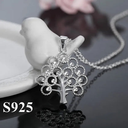 Wholesale 925 Solid Sterling Silver Jewelry Elegant Tree Card Pendant Necklace Chain Jewellery Xmas(with Chain）