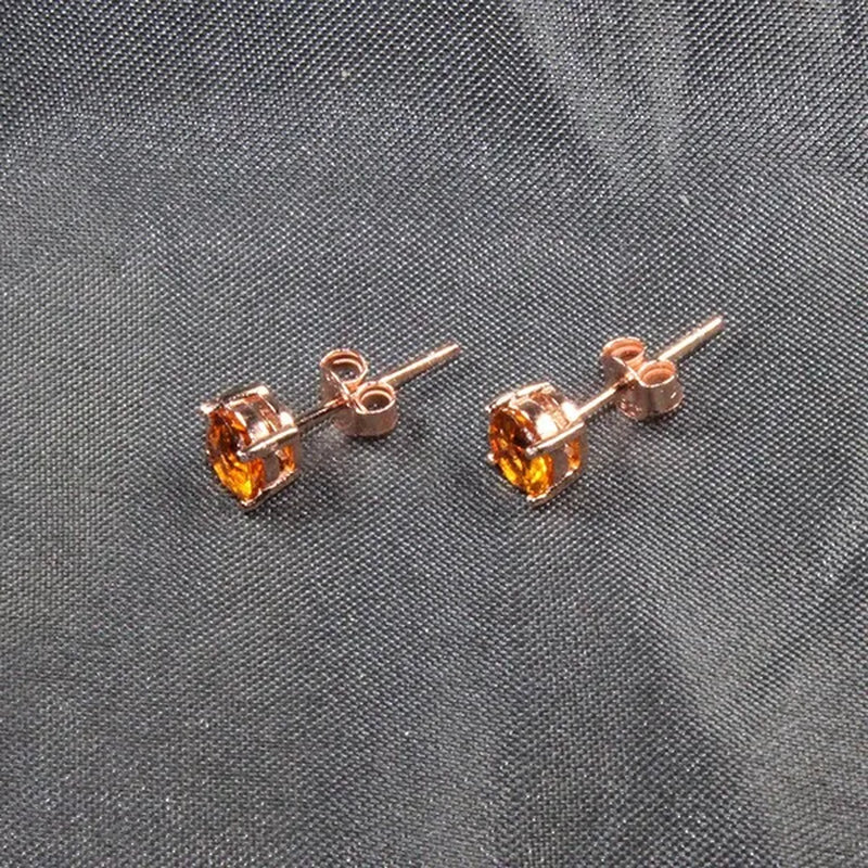 CoLife Jewelry Simple 925 Silver Citrine Stud Earrings for Daily Wear 5mm Natural Citrine Earrings 925 Silver Citrine Jewelry