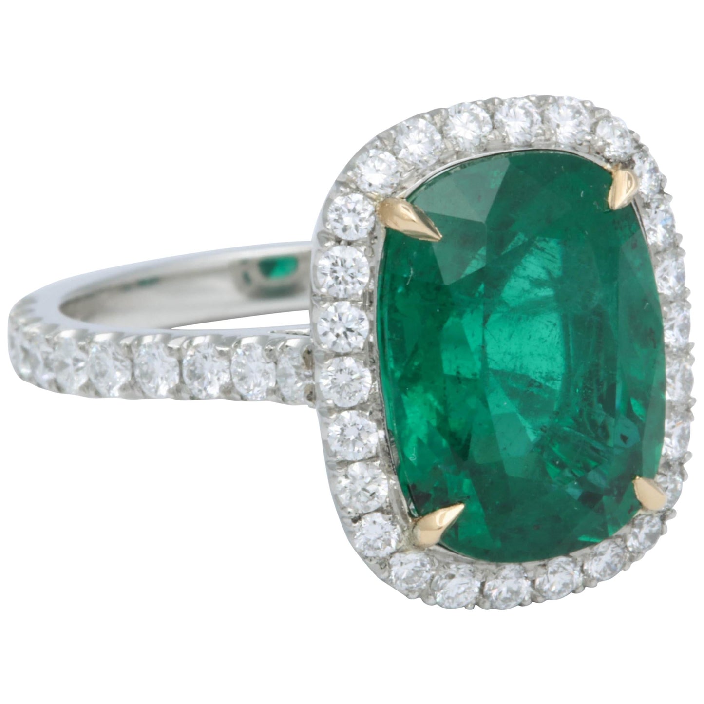 GIA Certified 5 Carat Green Emerald Cushion Cut Diamond Halo Ring