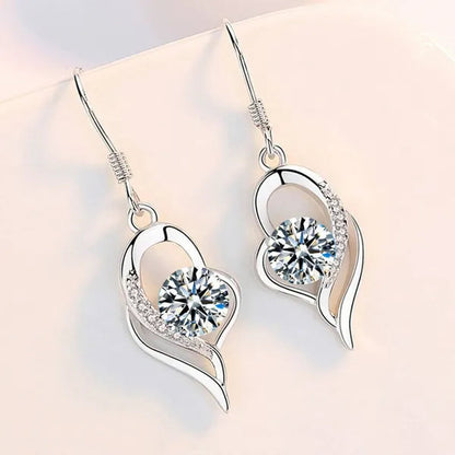 1 Pair Romantic and exquisite 925 standard Sterling Silver Diamond Love Earrings Love Heart Star White Sapphire Diamond Stud Earrings for Women Wedding Engagement Bride Jewelry Gift