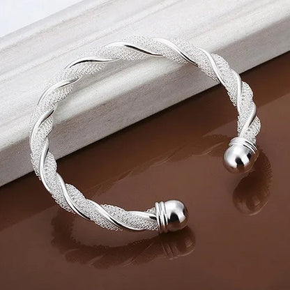 HOT! Fashion Jewelry Exquisite 925 Sterling Silver Twist Net Cuff Bangle Fashion Bracelet , Women's Bangle