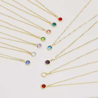 18K Gold Plated Dainty Birthstone Pendant Necklace Personalized Minimalist Simulated Diamond Cubic Zirconia Birthstone Charm Everyday Necklaces Simple Birthday Gift Daily Jewelry for Women
