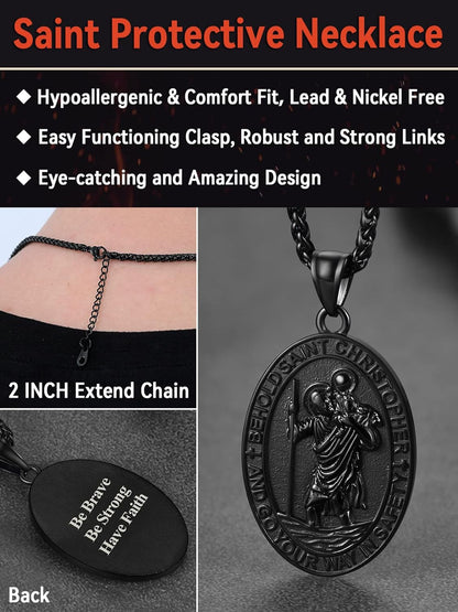 Saint Christopher Pendant Necklace for Men Women Stainless Steel Catholic Amulet Medal Jewelry Personalized Custom with Delicate Packaging