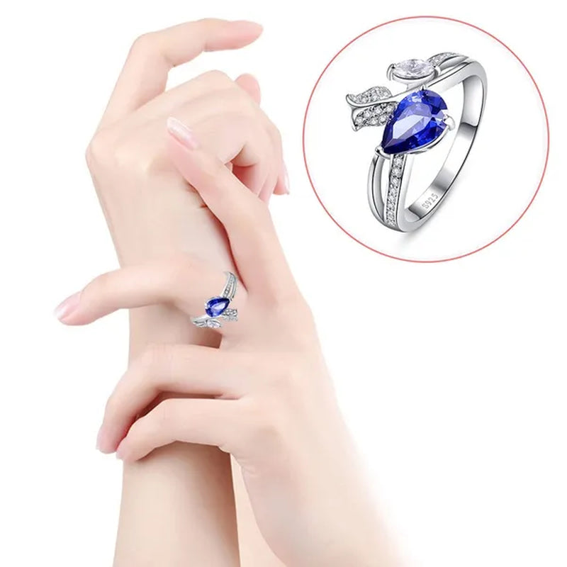 6*9Mm Pear Cut Sapphire & Ruby 925 Sterling Silver Jewelry Vintage Wedding Engagement Ring Christmas Gift Bride Engagement Anniversary Ring Size 6-10