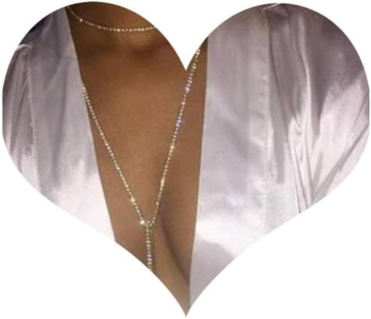 Muti Row Boho Tennis Chain Rhinestones Choker Long Chain Necklace for Women and Girls Jewelry