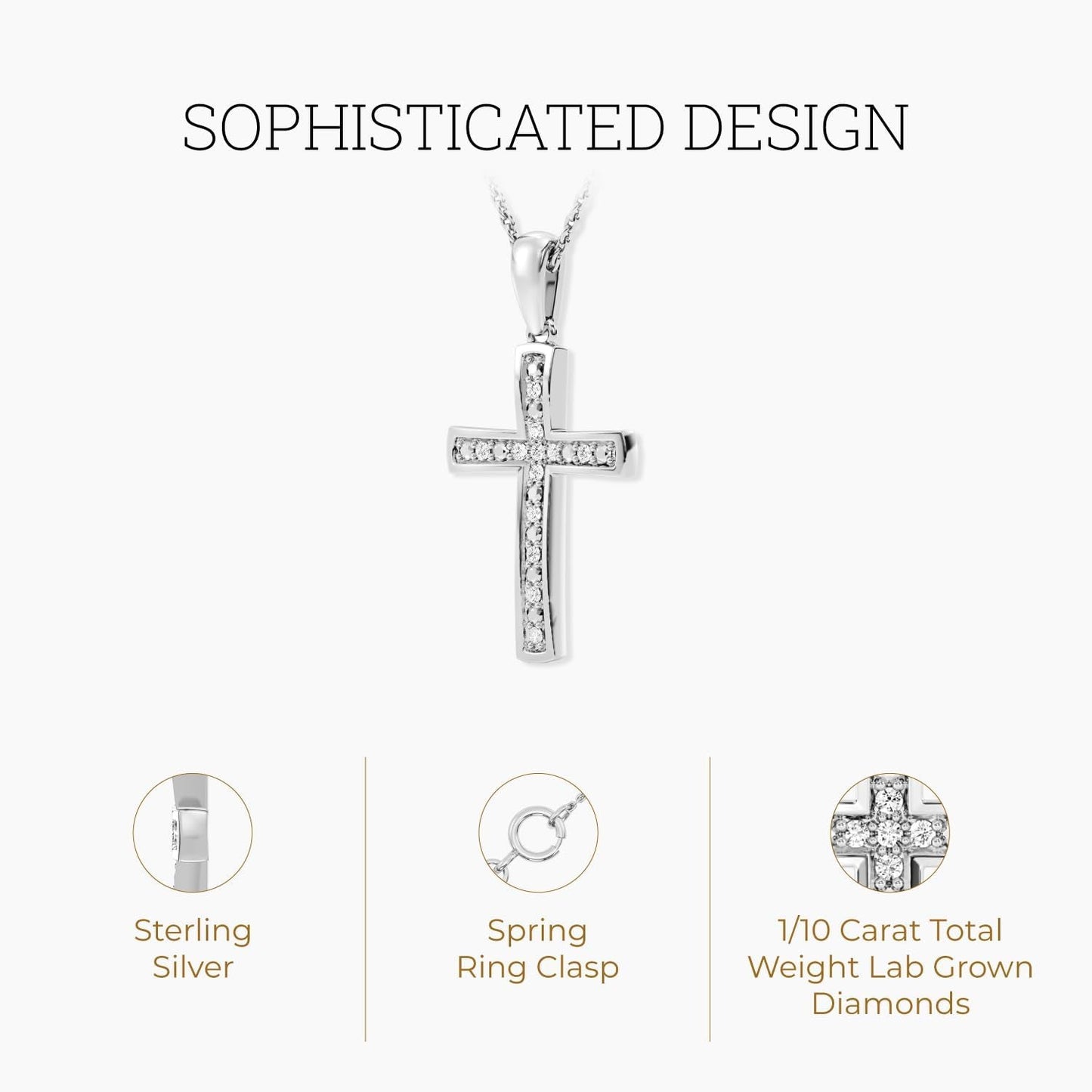 1/10 Ct. T.W. Lab Grown Diamond (SI1 Clarity, F Color) and Sterling Silver Cross Pendant with an 18 Inch Spring Ring Clasp Cable Chain