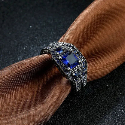 TWO Rings Black Couple Rings 316L Sainless Steel Men'S Rings Princess Cut 5Mm Sapphire Women'S Wedding Ring Sets