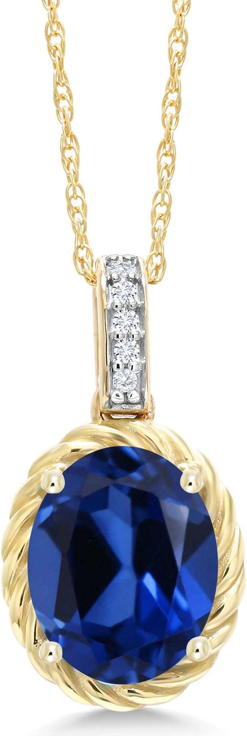 10K Yellow Gold 9X7MM Oval Gemstone Birthstone and White Diamond Pendant Necklace | Gold Necklace for Women | with 18 Inch Gold Chain