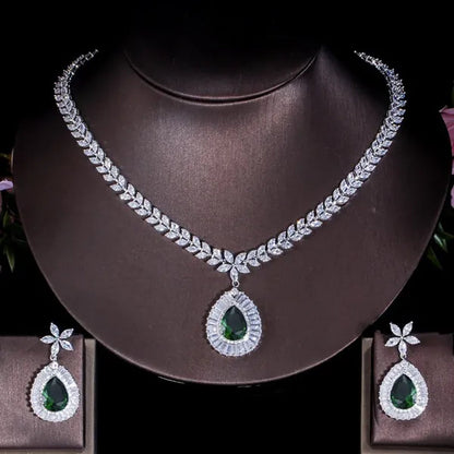 CANDICE Luxury Bridal Red CZ Stone Costume Jewelry Sets Pear Drop Red Zirconia Party Necklace Earrings Set for Women Wedding