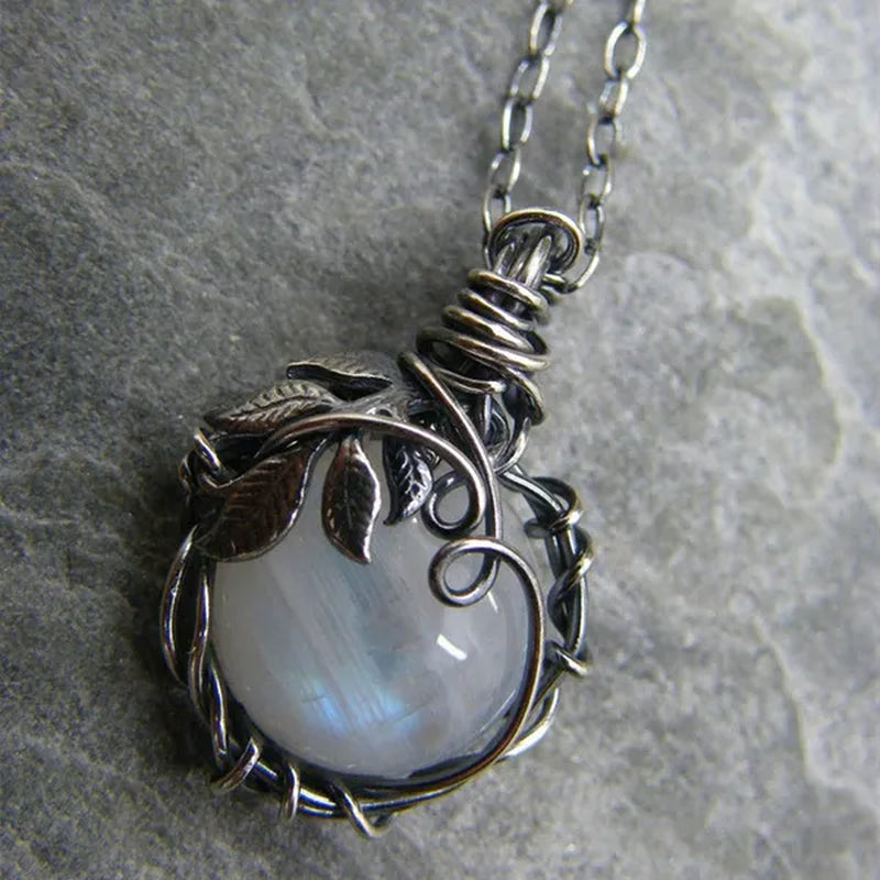 Vintage Opal Necklace Silver Plated Leaf Moonstone Necklace Wedding Engagement Anniversary Party Jewelry Gift