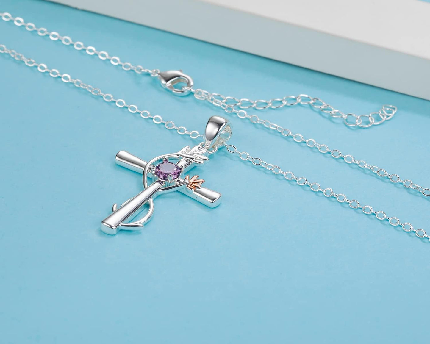 Cross Necklace for Women, Birthstone Pendant Flower Heart/Love Shape Created Gemstone, Birthday Anniversary Mothers Valentine'S Day Gifts for Her, 18 to 20 Inch