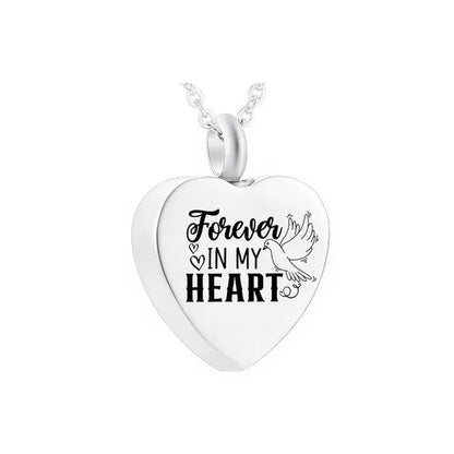 Heart Dove Pendant Necklace Cremation Jewelry Urn Stainless Steel Ashes Jar Keepsake-Forever in My Heart