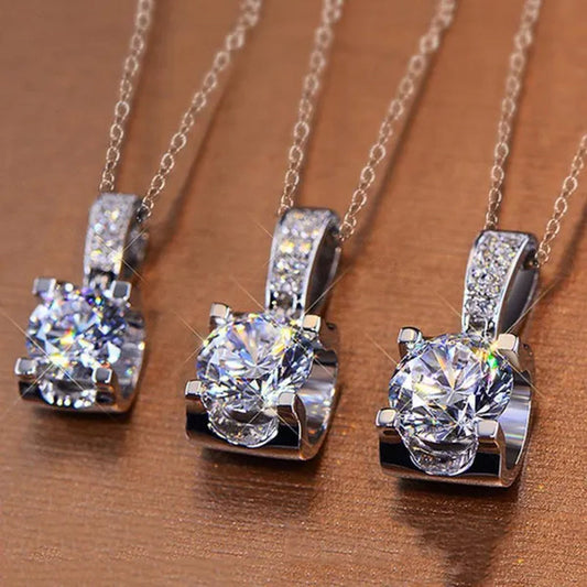 Fashion Jewelry Gemstone White Sapphire 925 Sterling Silver Diamond Pendant Necklace 6mm 8mm
