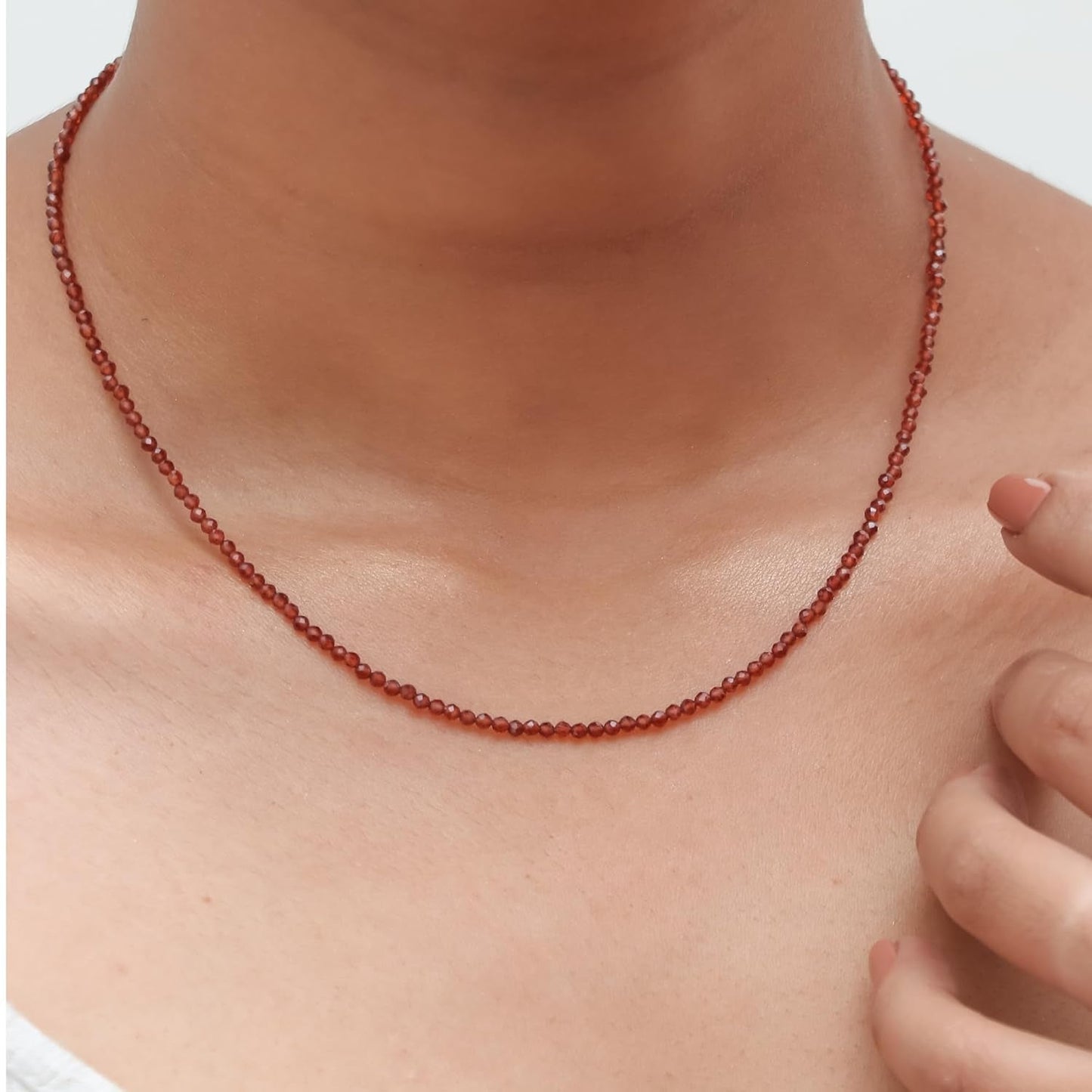 Gempires Pink Tourmaline Beaded Choker Necklace, Pink Crystal Beads Necklace, October Birthstone, 2.4-2.5 Mm Bead, Pink Fashion Jewelry, 18 Inch Silver Plated Adjustable Chain