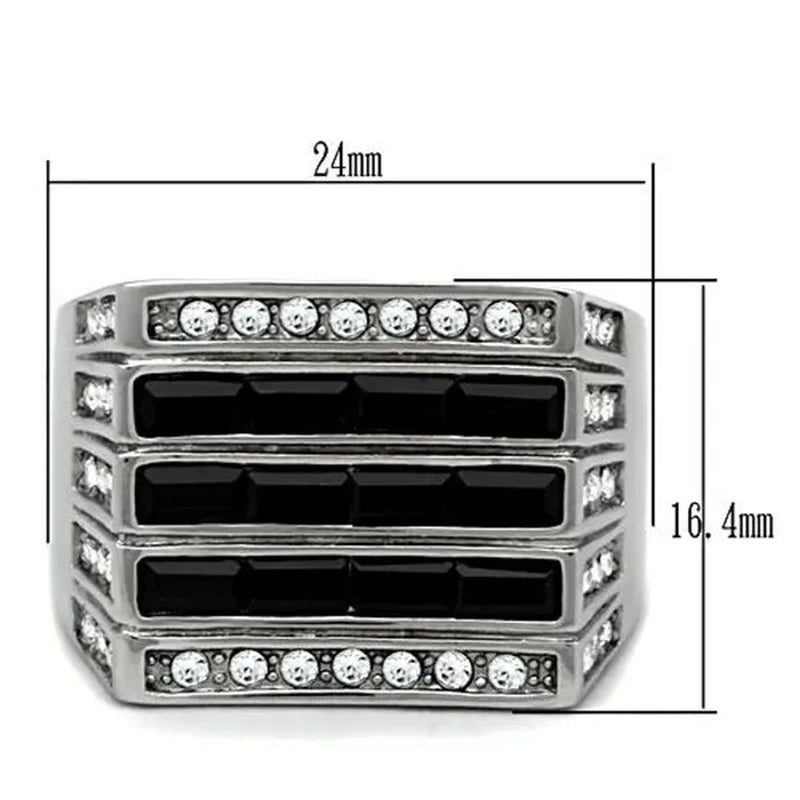 Men's 3.5 Ct Black & Clear Faux Diamond Silver Stainless Steel Ring Sizes 8-13