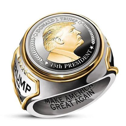 President Trump Ring,Gold Platedmens Ring,Handmade Ring,Hip Hop Ring ,Mens Band Ring,Vintage Mens Ring,Gold Platedhandmade Ring,Elegant Men'S Ring