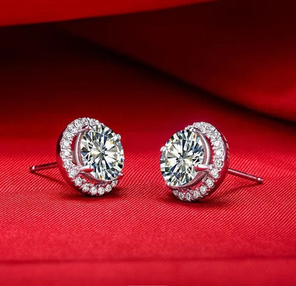 Brilliant round Cut Halo Solitaire Moissanite & Simulated Diamond Solitaire Stud Back Earrings Engagement & Wedding Jewelry Ear Studs Bridal Gift Diamond Stud Earrings Stud Earrings Stud Earrings for Women Jewelry
