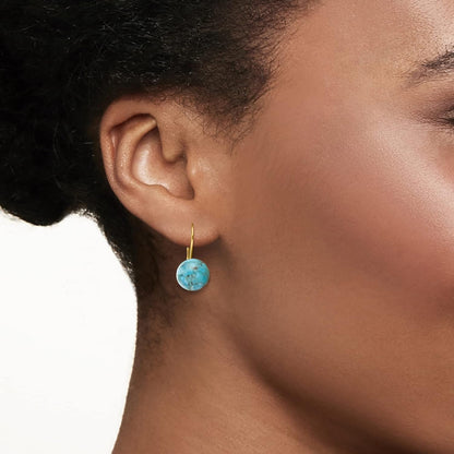 Button Turquoise Drop Earrings in 14Kt Yellow Gold