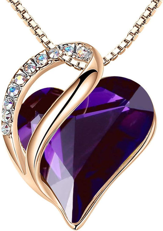 Rose Gold Plated Necklace for Women: Heart Shaped Birthstone/Healing Crystals Center, Dazzling Cubic Zirconia, Hypoallergenic Chain (18"+2"), Timeless Jewelry Gifts for Anniversaries and Birthdays