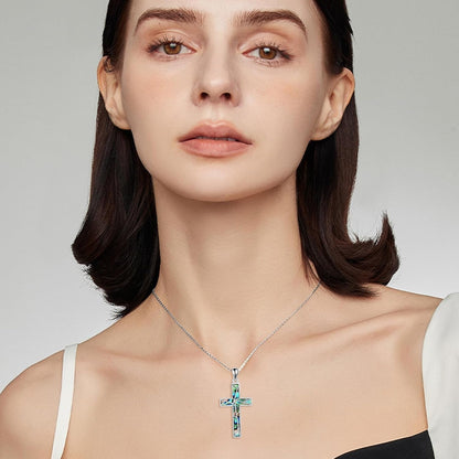 Religious Cross Pendant Necklace Sterling Silver Abalone Shell Cross Pendant Gifts for Women Men Jewelry