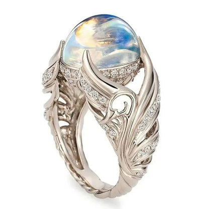 Newest Design European and American Fashion Colorful Moonstone Ring Anniversary Gift Engagement Bridal Wedding Jewelry Rings For Women