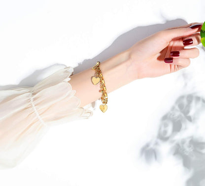 Fashion Stainless Steel Double Layer Chain Bracelet Love Heart-Shaped Charm Bracelet for Women