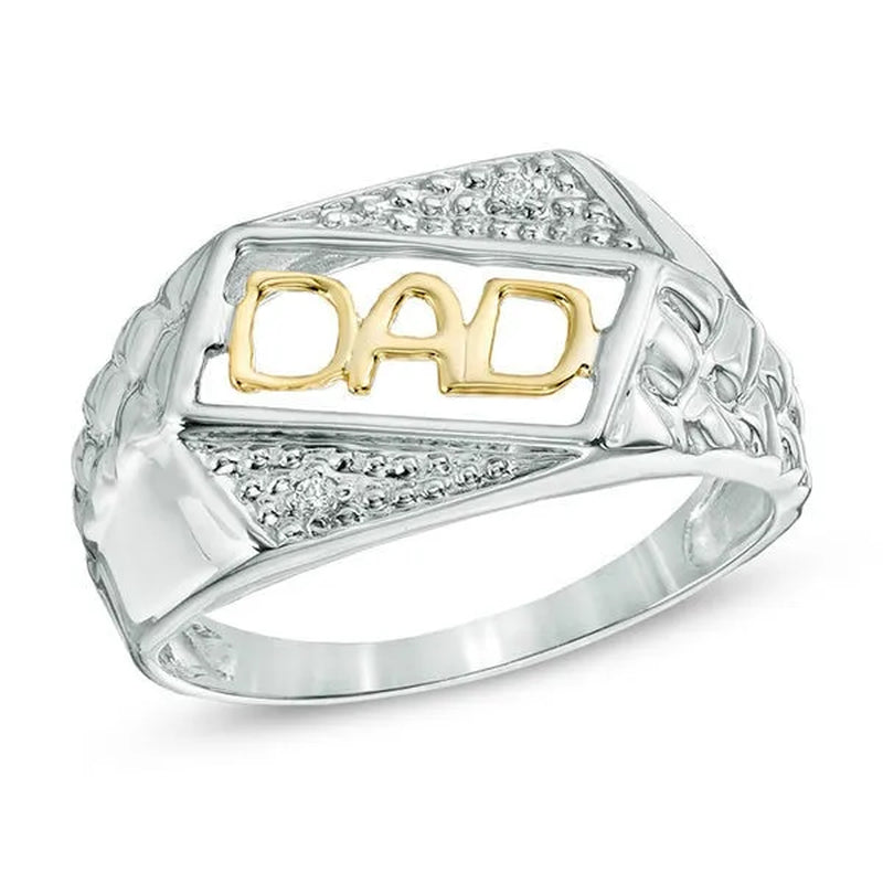 Men'S White Sapphire Gemstones "DAD" Ring in 925 Sterling Silver Ring