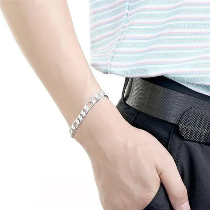 2pcs/Set(Bracelet+Necklace) Charm Men Women Figaro Curb Link Chain Bracelet Necklace Fashion 925 Sterling Silver Exquisite Jewelry Gifts