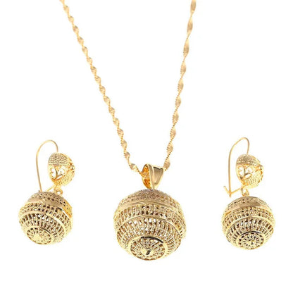 Hot Sale 24k Gold Jewelry Set Necklace Earrings Pendant Fashion African Round Beads Jewelry For Women