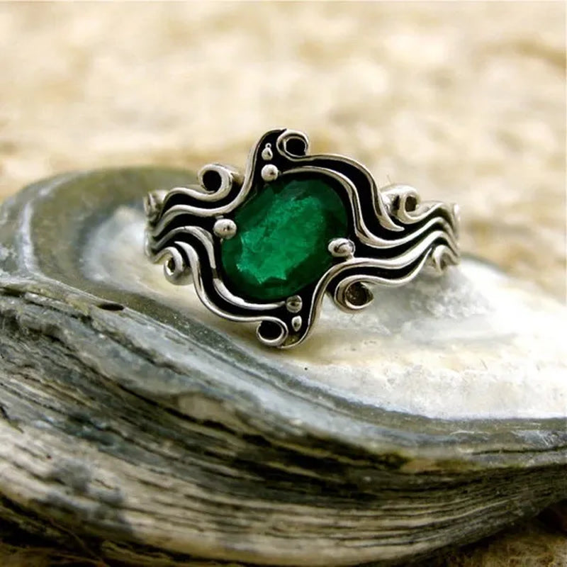 Vintage Green Gemstone Anniversary Ring 925 Sterling Silver Tsavorite Vine Ring for Women Ladaies Jewelry