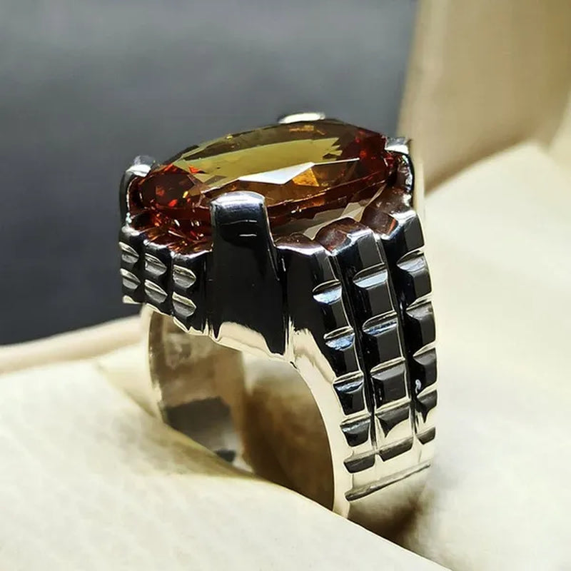 14 Carat Big Oval Cut Alexandrite Mens Ring Silver Color Handmade Color Changing Gemstone Ring Size 5-11