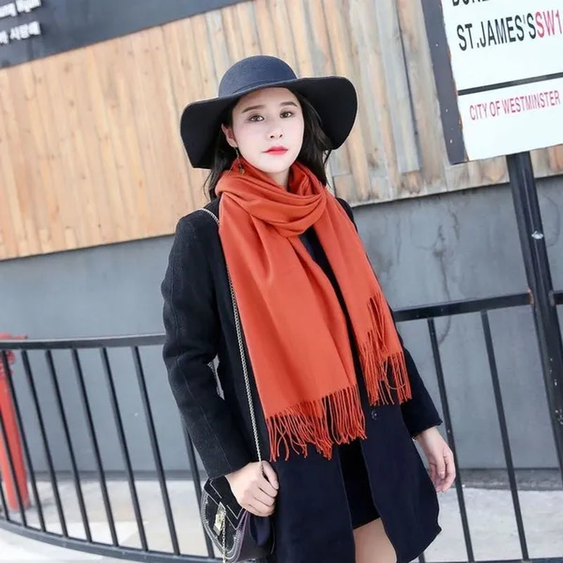12 Colors Fashion Women Solid Color Simulated Cashmere Scarves with Tassel Lady Autumn Winter Keep Warm Thick Section Long Scarf Female Shawl  Christmas Gifts