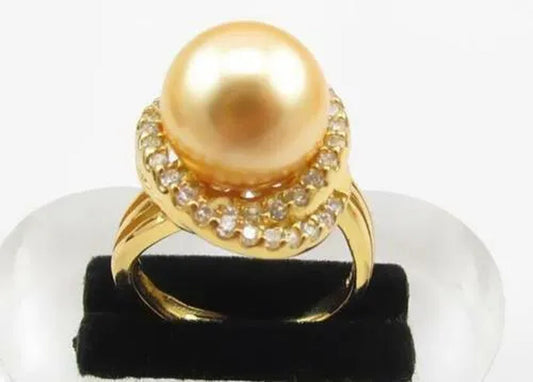 PERFECT AAA++ 11-12MM SOUTH SEA AKOYA GENUINE GOLD PEARL RING SIZE 8