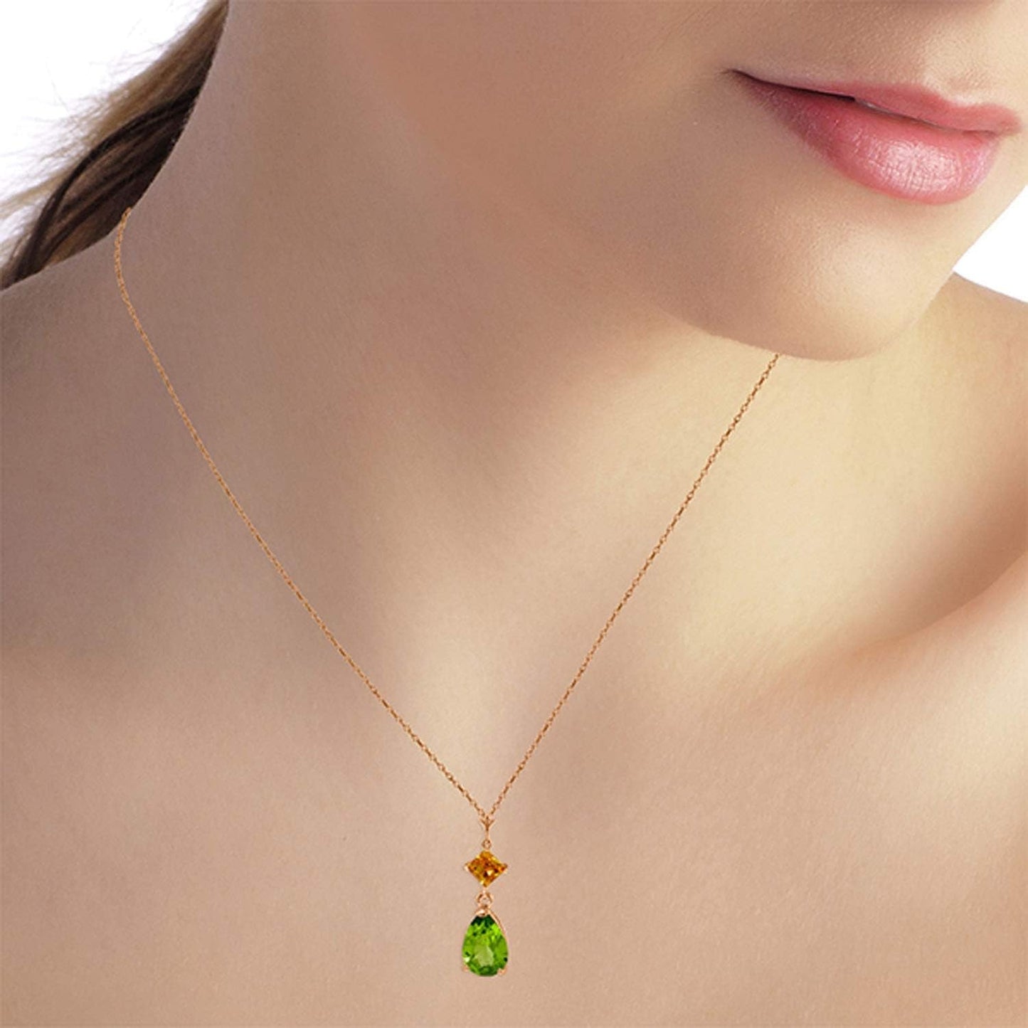 14K Yellow, White, Rose Gold Natural Citrine and Peridot Drop Pendant Necklace