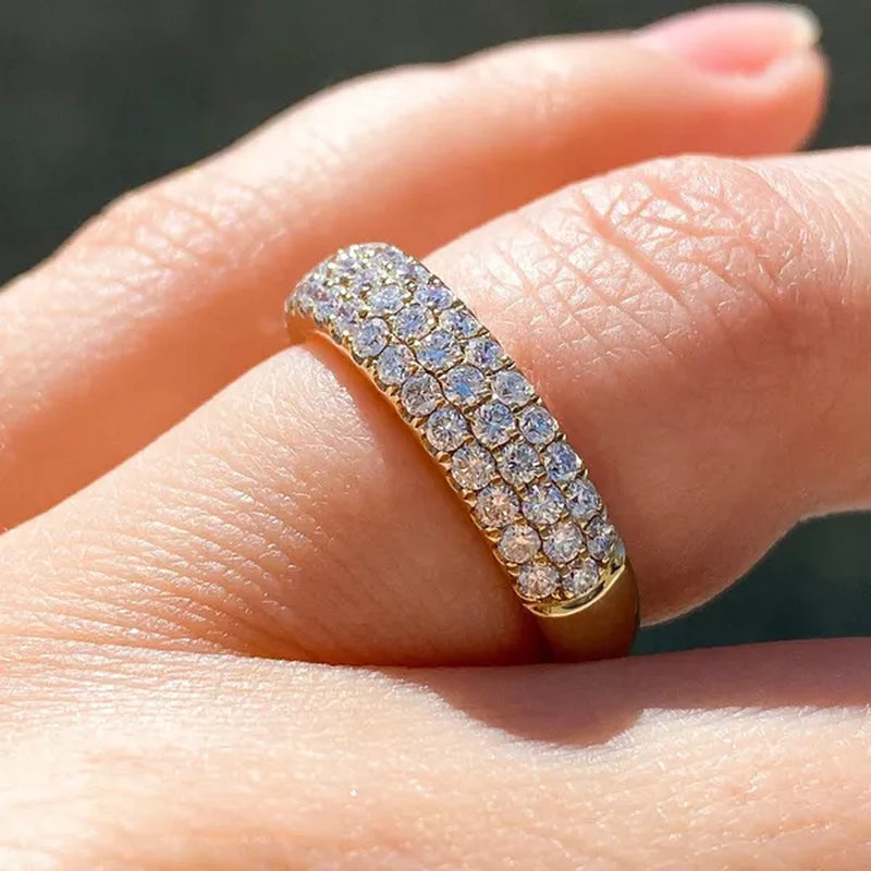 3 Row Micro Pave Zircon Ring， Wedding Band Half Eternity Wide  Band 1gold plated Ring Anniversary Diamond Ring for Her Tricolor size 4-12