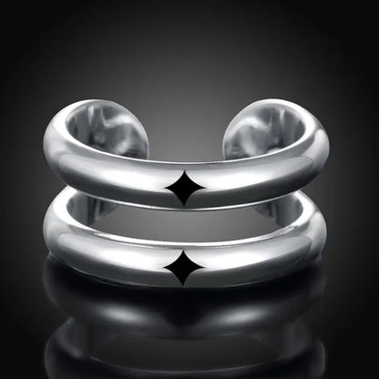925 Sterling Silver Thumb Finger Ring Opening Double Lines with Vintage Fashion Silver Engagement Rings for Women Men