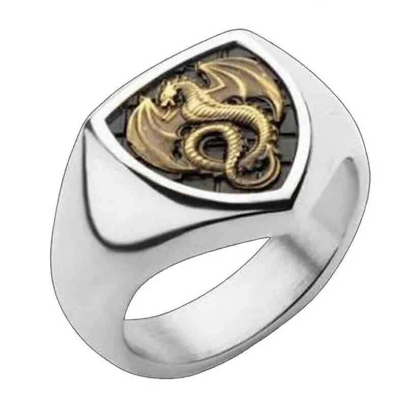 Men'S Unique 925 Silver Plated Gold Dragon Engraving Ring Punk Jewelry Size 6-10 Arrow