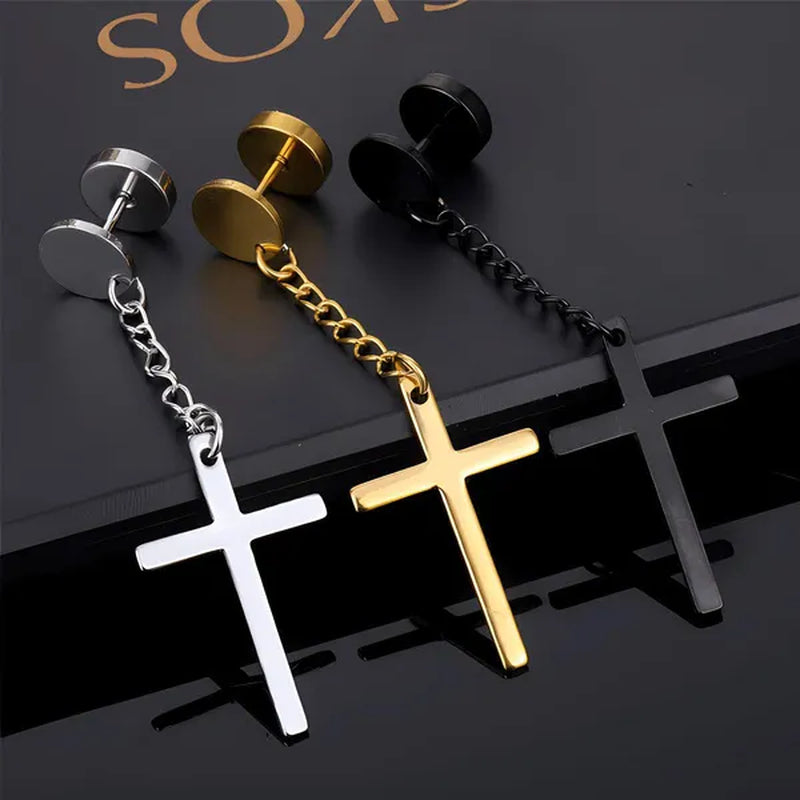 Fashion Barbell Earrings Stainless Cross Earrings Stainless Steel Cross Earrings Men