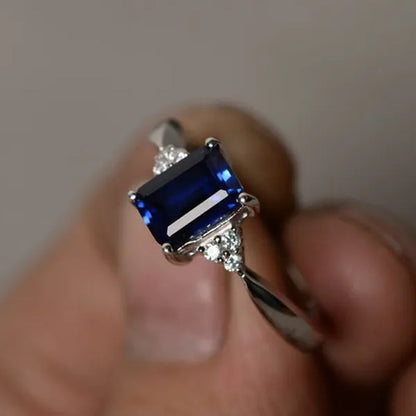 7*9mm Aquamarine/Sapphire 925 Sterling Silver Engagement Wedding Ring for Women Girl Size 6-10