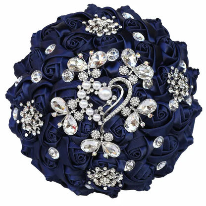 18CM Butterfly Love Diamond Brooch Bridal Bouquet Ribbon Silk Rose Wedding Simulation Flower Bouquet Handmade Bridesmaid Holding Flowers