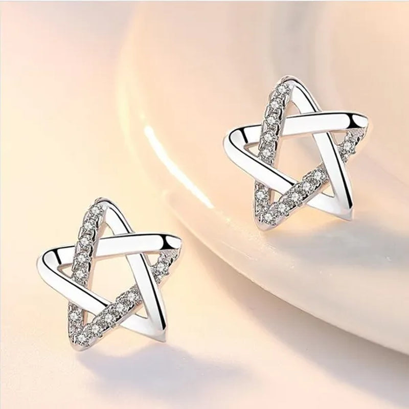 Mini Five-Pointed Star Stud Earrings for Women Silver Crystal Diamond Earrings for Gifts Fine Jewelry Brincos