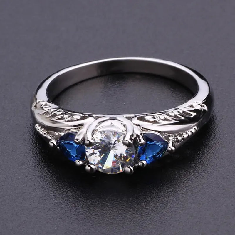 Retro Women'S Ring Princess Cut Diamond Sapphire Antique Proposal Gift Rings Bridal Wedding Band Anniversary Christmas Party Jewelry （Size: 5-11）