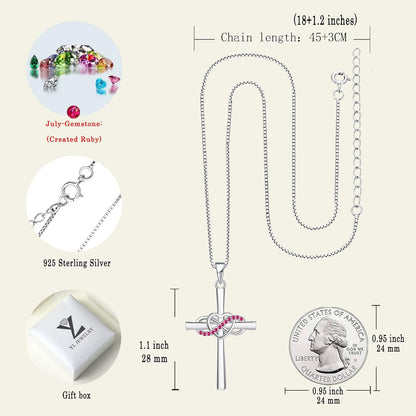Cross Necklace Sterling Silver Infinity Heart Crucifix Pendant Gemstones Criss Jewelry for Women